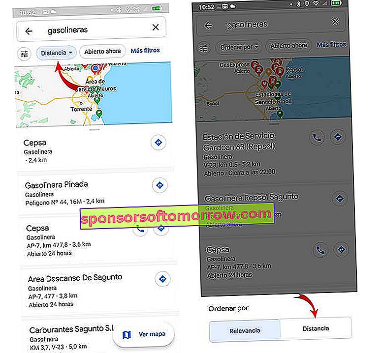 how to find the nearest gas station with Google Maps sort