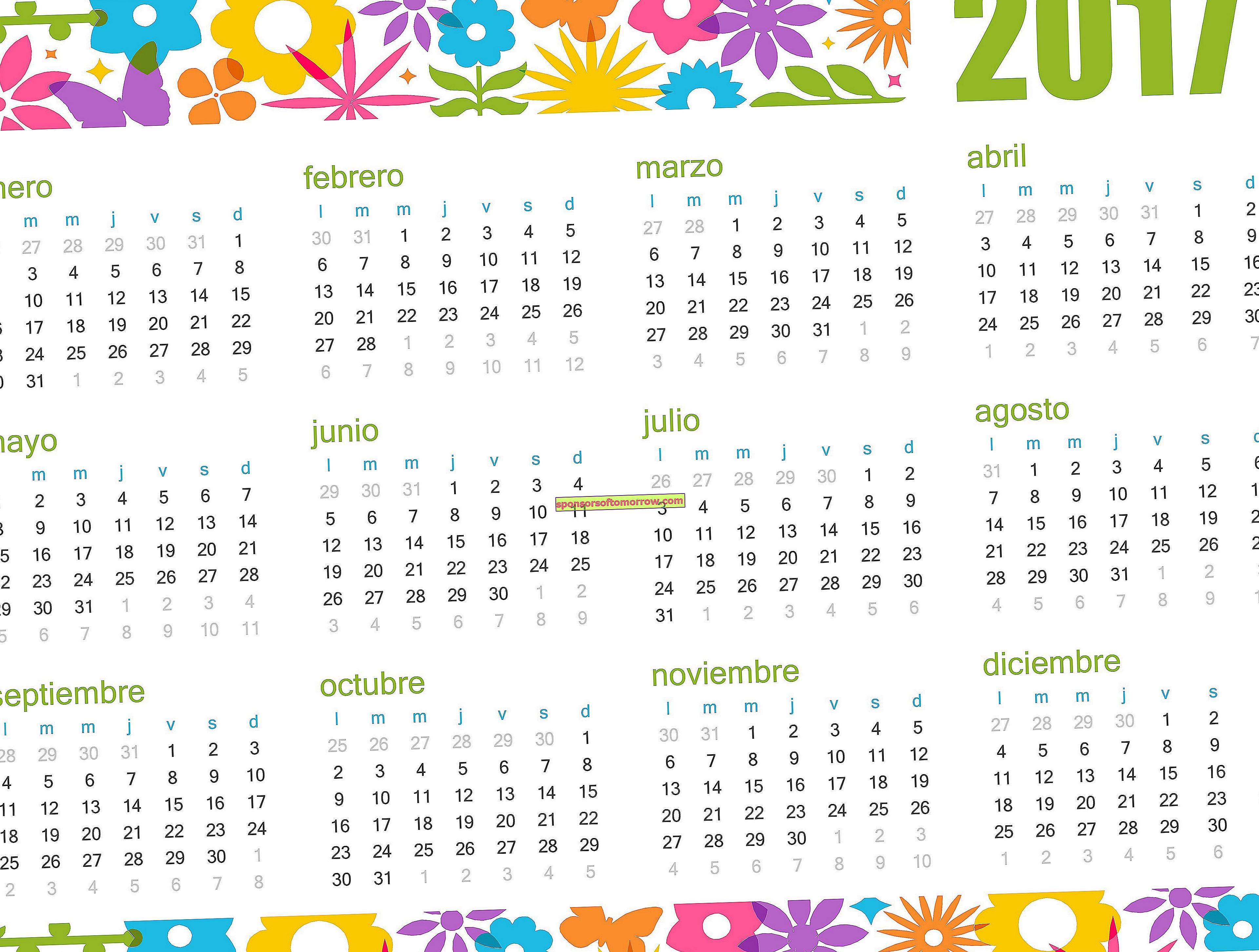calendar 2017 flowers