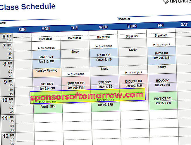 english timetable excel template