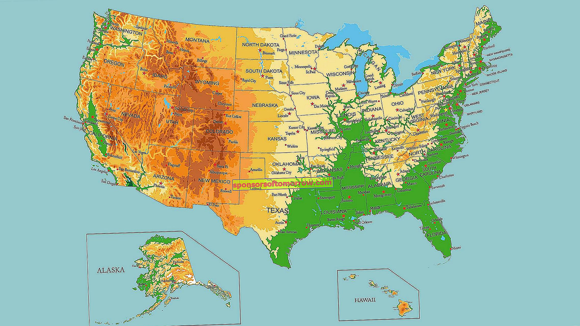 Physische Karte der Vereinigten Staaten