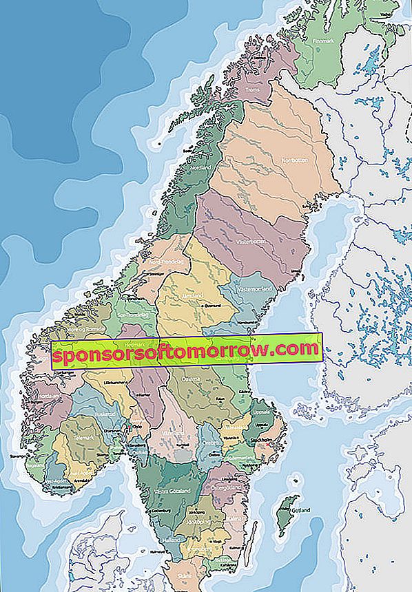 แผนที่สวีเดนและนอร์เวย์