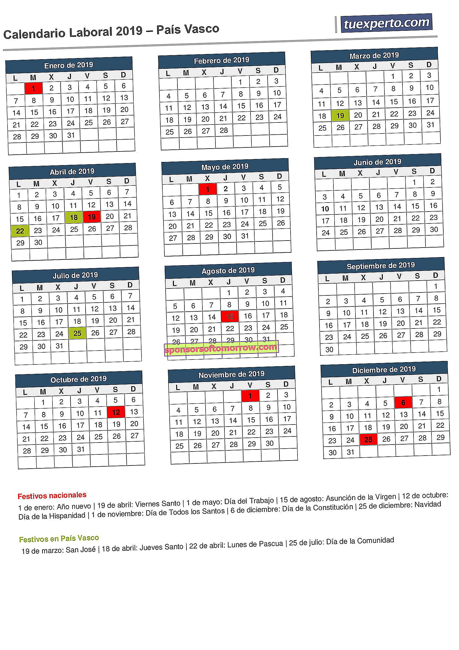 calendario laboral 2019 país vasco