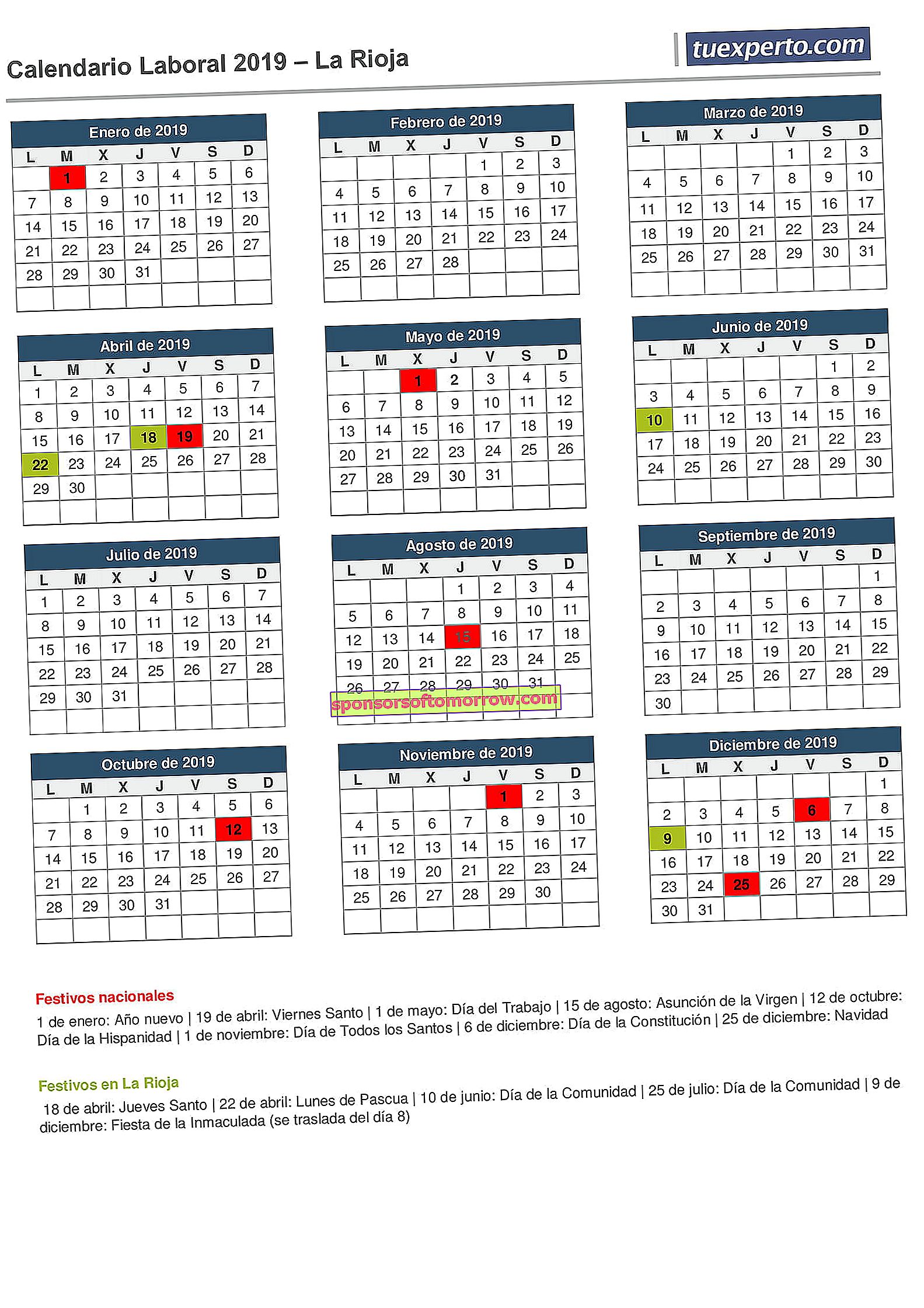 arbeitskalender la rioja 2019