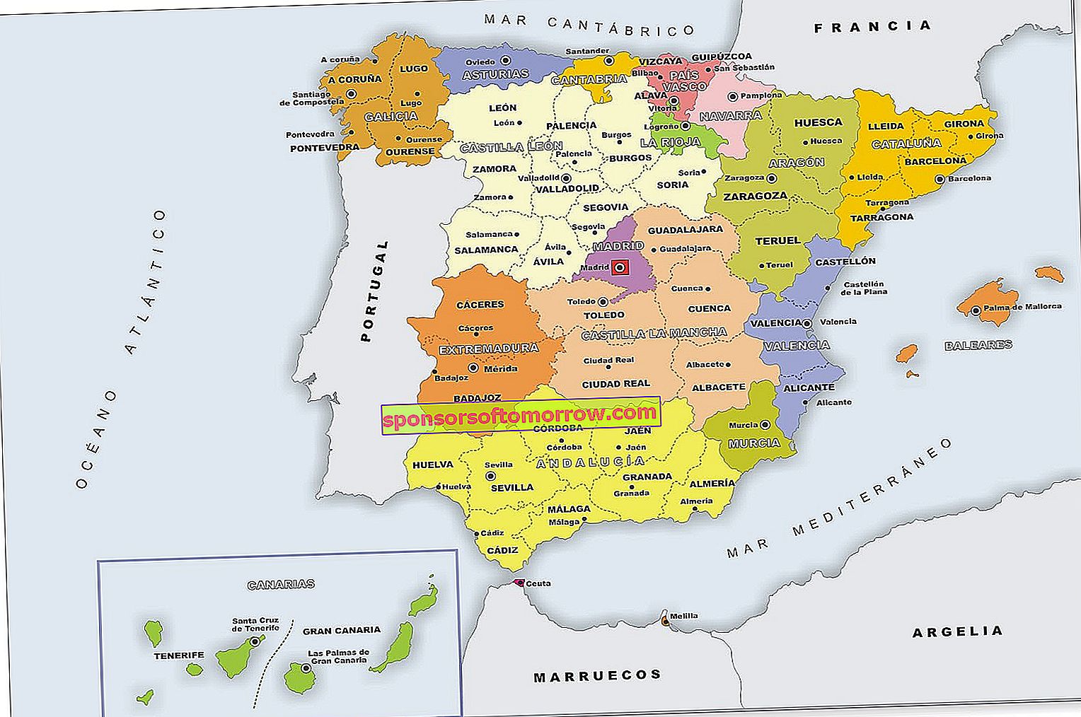 แผนที่การเมืองสเปน