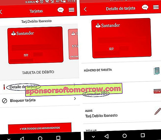 Check PIN of the Banco Santander app card