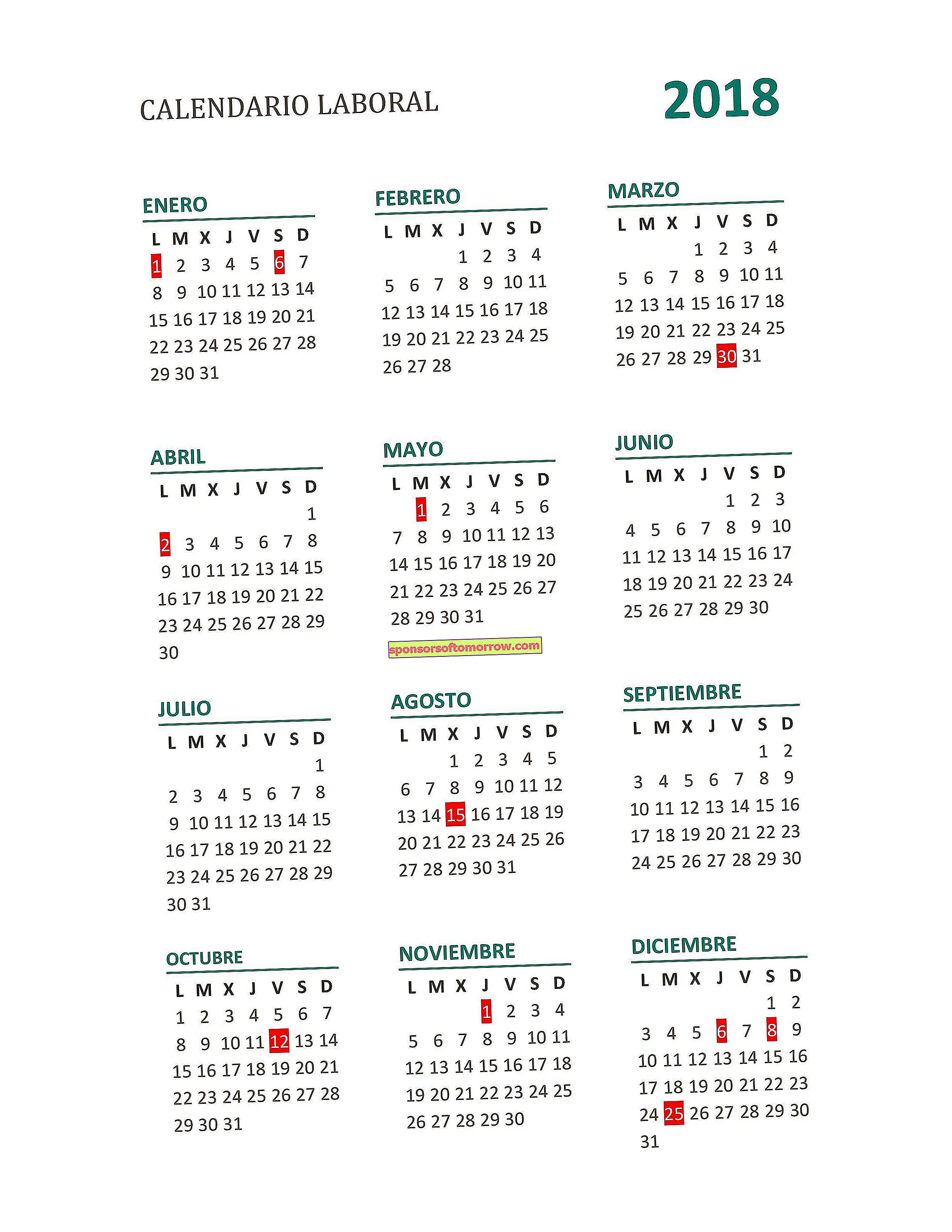 Kalender kerja 2018 penuh