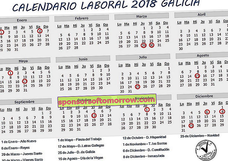 Calendario laboral de Galicia 2018