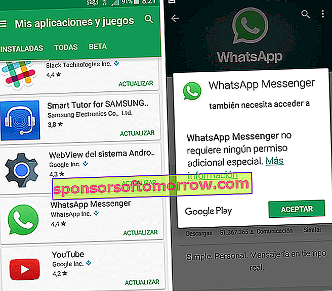 statut de l'application de mise à jour de WhatsApp