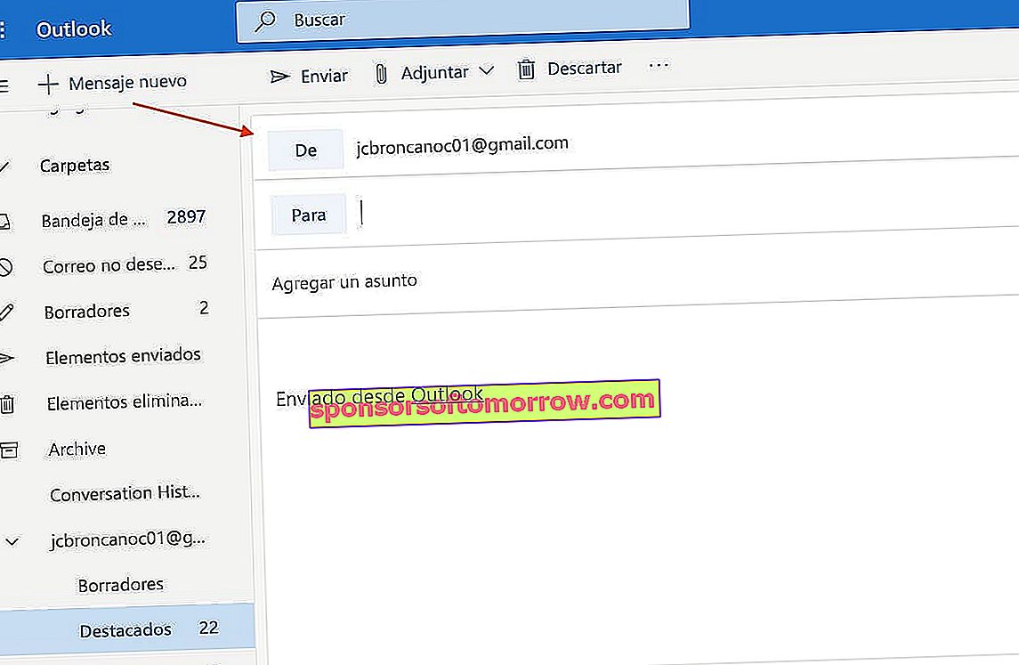 wyślij gmail z programu Outlook 2019